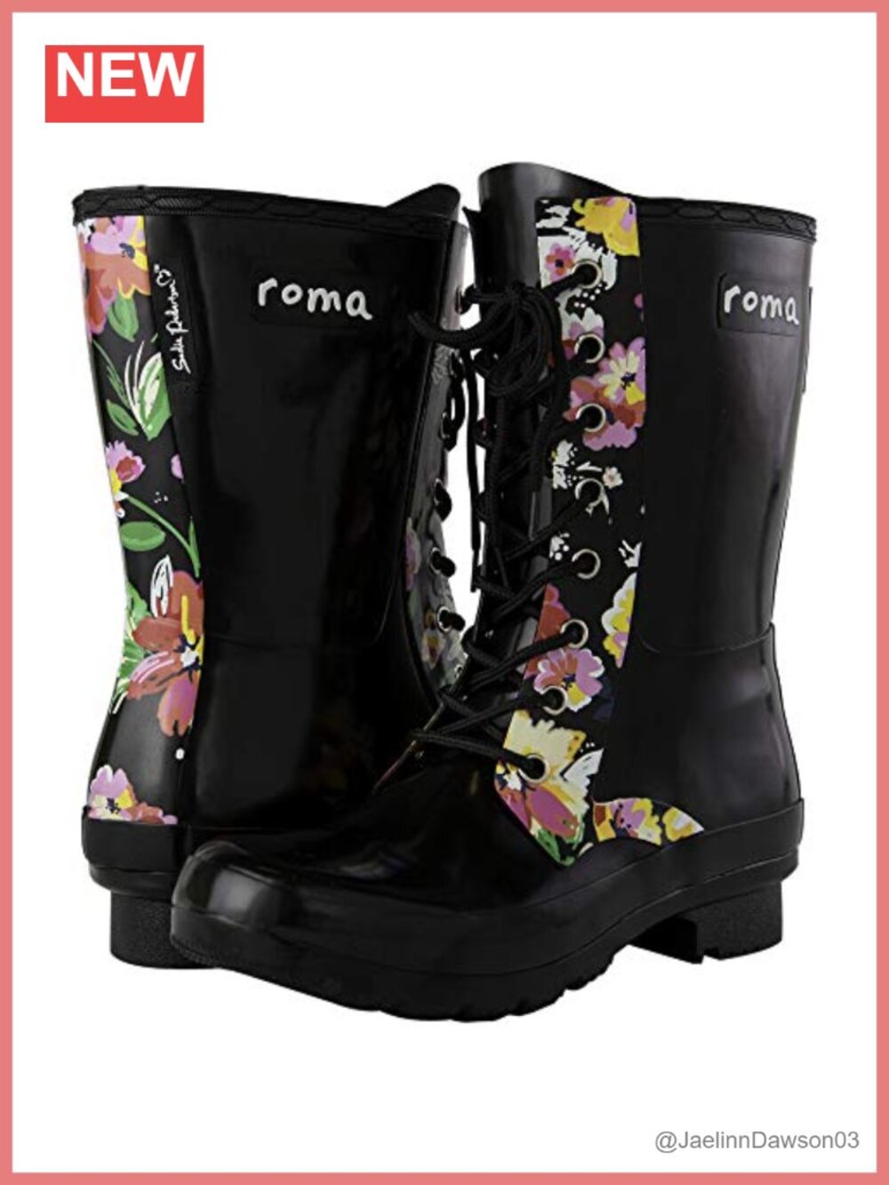 Roma Epaga Short Lace-Up Rain Boots Waterproof Rubber Mid-Calf
